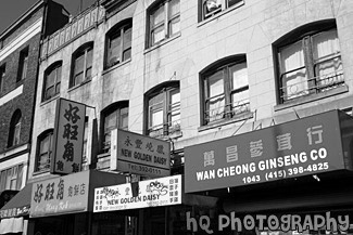 Buildings & Signs of Chinatown black and white picture