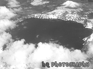 Aerial View of Crater Lake, Oregon black and white picture