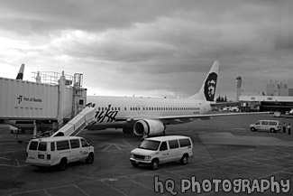 Alaska Airlines Airplane black and white picture