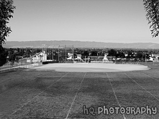 High School Baseball Field black and white picture