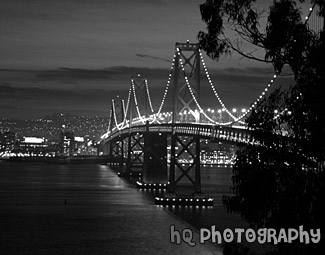 Black & White Bay Bridge at Night black and white picture