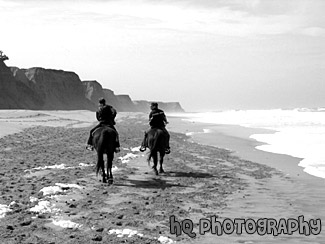 Beach Horseback Riding black and white picture