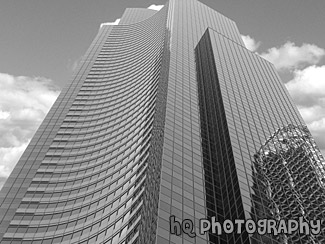 Photoshopped Blue Sky & Clouds and Building black and white picture