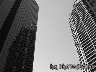 Two Tall Office Buildings in Seattle black and white picture