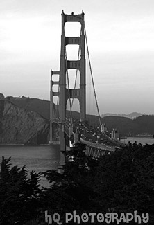 Golden Gate Bridge Presidio View black and white picture