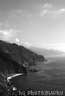 Pacific Ocean Along Highway 1, California black and white picture