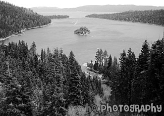 Lake Tahoe and Emerald Bay black and white picture