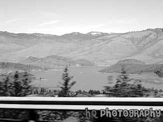 Lake Shasta from I5 black and white picture