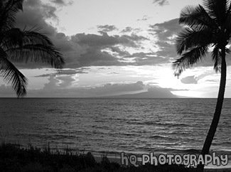 Pacific Ocean Sunset in Maui, Hawaii black and white picture