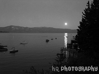 Lake Tahoe - Moon Rising black and white picture