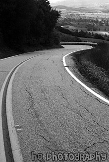 Road Leading to Green San Jose Hills black and white picture