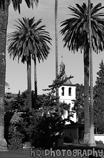 Santa Clara Mission Church, California black and white picture