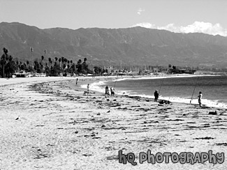 Life at Beach in Santa Barbara black and white picture