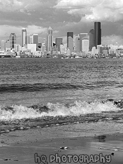 A View of Seattle from Alki black and white picture