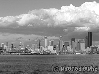Seattle and Clouds black and white picture