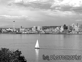 Seattle and Sailboat black and white picture