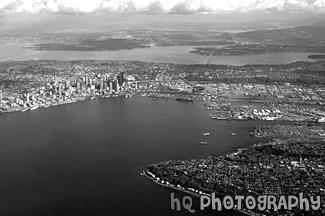 Aerial View of Seattle, Washington black and white picture