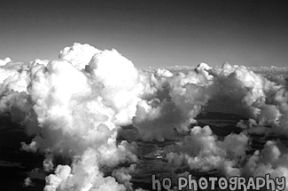 Blue Sky & Puffy Clouds taken from Above black and white picture