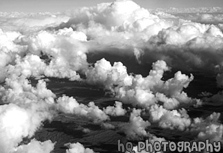 Aerial Puffy Clouds black and white picture