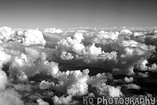 Puffy Clouds Aerial View black and white picture