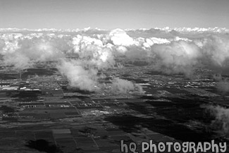 Arizona Aerial View with Puffy Clouds black and white picture