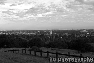 View of Stanford University from Hill black and white picture