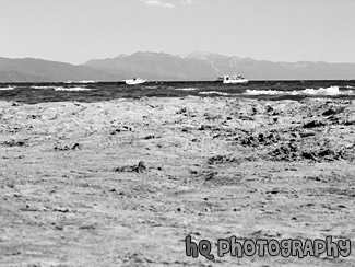 Lake Tahoe - Sand & Boats black and white picture