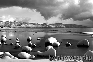 Lake Tahoe Clouds and Snow black and white picture