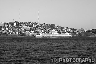 Ferry in Puget Sound, Seattle black and white picture