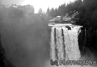 Snoqualmie Falls & Lodge black and white picture