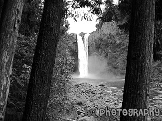 Snoqualmie Falls in Distance black and white picture