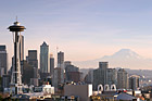 Seattle Skyline & Mt. Rainier at Dusk photo thumbnail