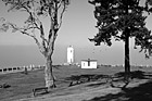 Black & White Brown's Point Lighthouse, Fog, and Trees preview