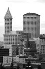 Black & White Seattle Buildings & Clouds preview