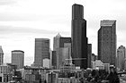 Black & White Downtown Seattle Buildings on Cloudy Day preview