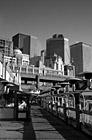 Black & White Looking at Seattle Buildings From Pier preview