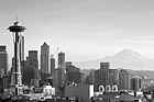 Black & White Seattle Skyline & Mt. Rainier at Dusk preview