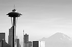 Black & White Space Needle & Mt. Rainier Skyline at Dusk preview