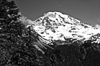 Black & White Mt. Rainier, Faint Moon & Blue Sky preview