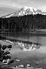 Black & White Mt. Rainier Reflection & Rocks in Reflection Lakes preview