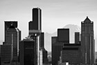 Black & White Seattle Buildings & Mt. Rainier in Background preview