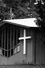 Black & White Close Up of Church Building & Cross preview