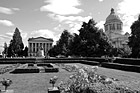 Black & White Capitol Building, Garden, and Statue preview
