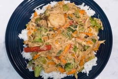 Chicken Stir Fry on Blue Plate