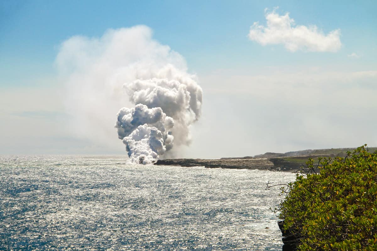 Lava entering the Pacific Ocean in Hawaii